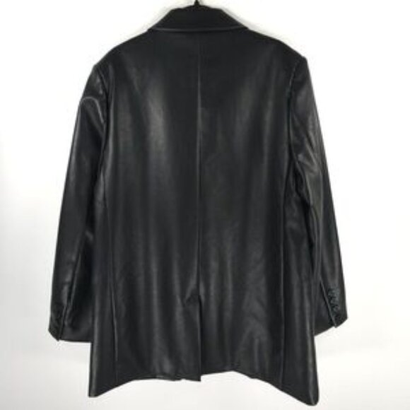 NWT REBECCA MINKOFF BLACK Faux Leather Blazer Jacket 2 Button & Pockets Sz M & L - Picture 4 of 16